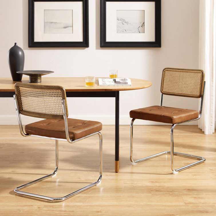 Paredes Tufted Leather Upholstered Cane Back Dining Side Chair
